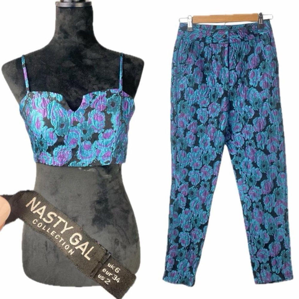 NASTY GAL crop top in shiny VINTAGE jacquard fabric! Bottoms available in shop!